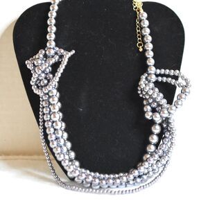 NWOT Isaac Mizrahi Deep Gray Faux Pearl Beaded Knotted Layered 18"- 22" Necklace